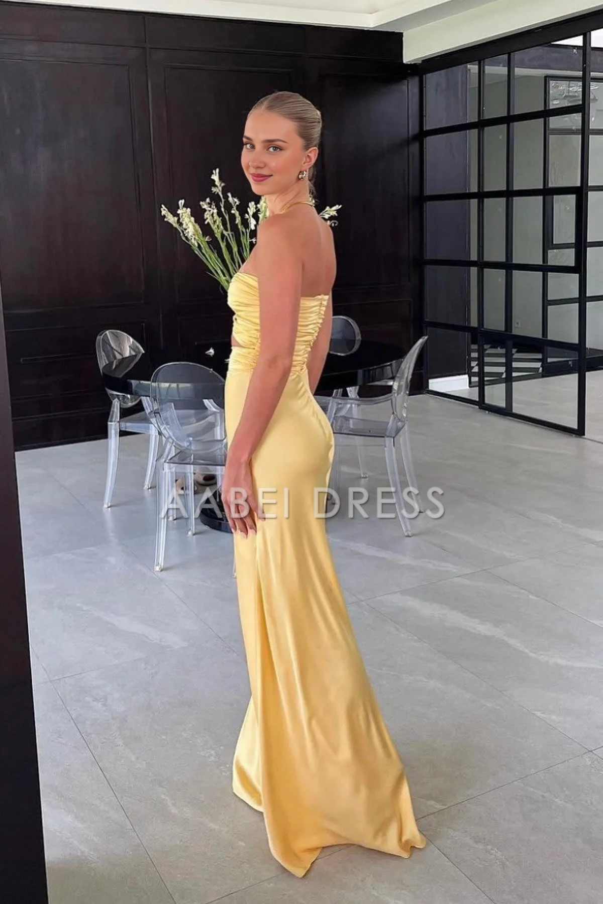 AABEI DRESS Prom Dress Simple Sheath Strapless Sweetheart Long With Keyhole Charming Formal Dress