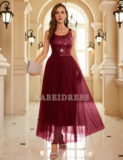 Prom Dress A Line Sequin Dress Vintage Wedding Swing Mesh Dress Sleeveless Cocktail Maxi Gowns Wedding Guest Dresses Formal Wear Dresses