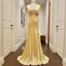 AABEI DRESS Prom Dress Mermaid Deep V Neck Satin Applique Elegant Backless Long Luxury Dress