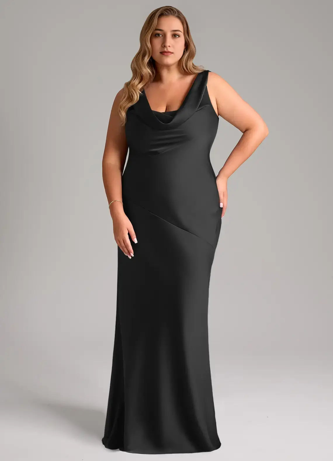 Wedding Guests Dresses Black Mermaid Cowl Neck Sleeveless Backless Floor-Length Chic Plus Size Formal Dress Discount Hot Sale Prom Dress