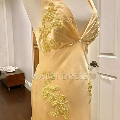 AABEI DRESS Prom Dress Mermaid Deep V Neck Satin Applique Elegant Backless Long Luxury Dress