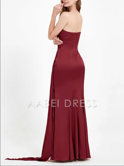 AABEI DRESS Exquisite Sheath One Shoulder Sleeveless Pleated Luxe Long Satin Floor-Length Elegant Evening Dress