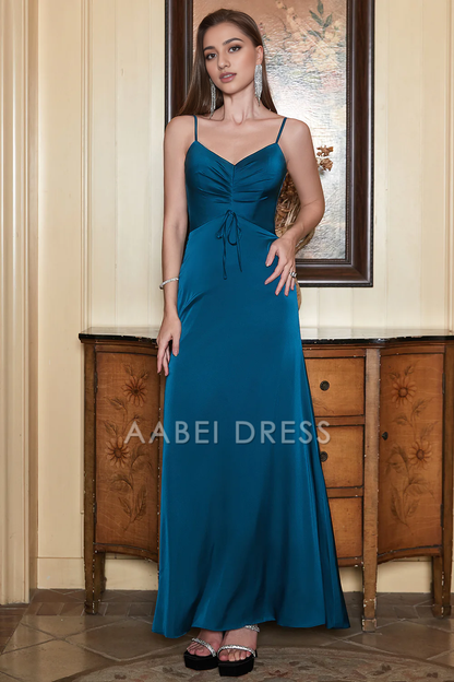 AABEI DRESS Hot Sale Prom Dress Simple Sheath V Neck Spaghetti Straps Long Formal Dress