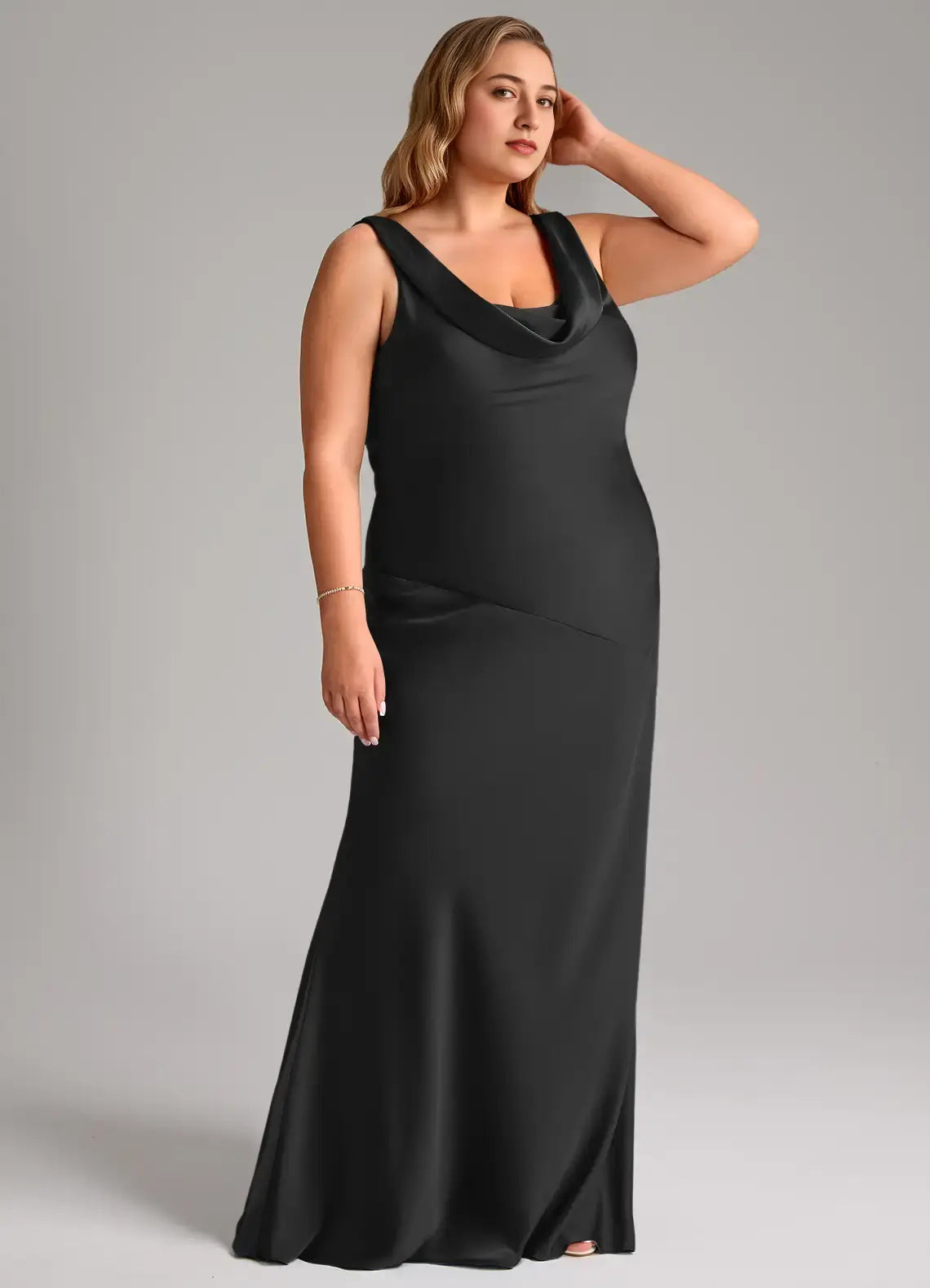 Wedding Guests Dresses Black Mermaid Cowl Neck Sleeveless Backless Floor-Length Chic Plus Size Formal Dress Discount Hot Sale Prom Dress