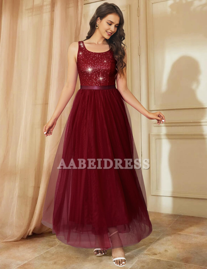 Prom Dress A Line Sequin Dress Vintage Wedding Swing Mesh Dress Sleeveless Cocktail Maxi Gowns Wedding Guest Dresses Formal Wear Dresses
