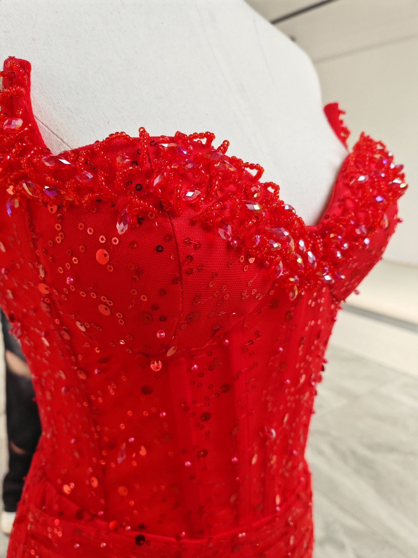 Red Sequin Mesh Mermaid Sweetheart Zipper Back Floor Length Dress