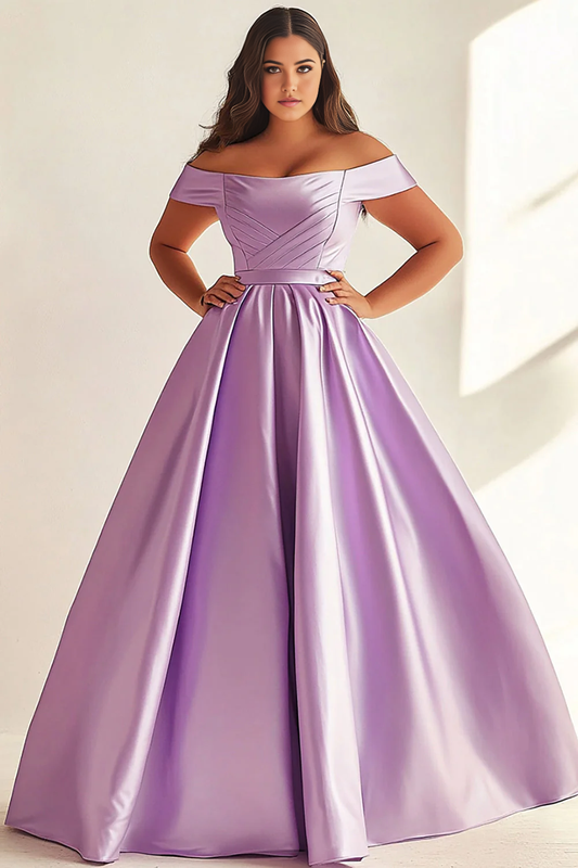 AABEI DRESS Hot Sale Prom Dress Simple A Line Off Shoulder Satin Pleated Long Plus Size Elegant Formal Dress
