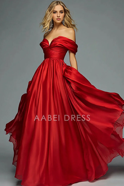 AABEI DRESS Hot Sale Prom Dress Satin A Line Sweetheart Off The Shoulder Ruched Exquisite Long Formal Dress
