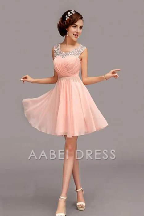 AABEI DRESS New Homecoming Dress A-Line Sleeveless Pleated Beadwork Elegant Chiffon Short Prom Dress