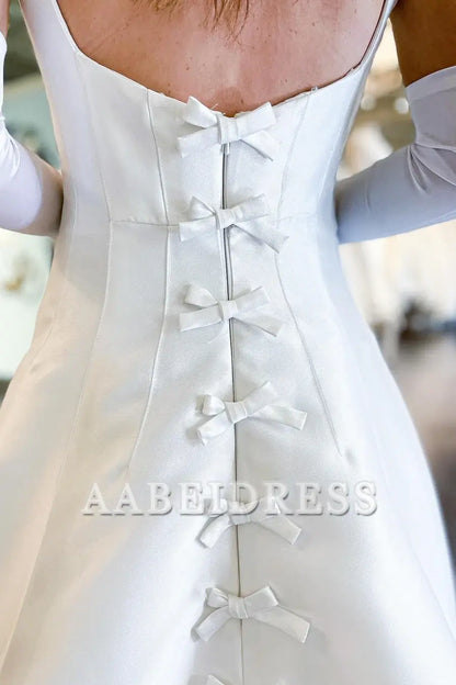AABEI DRESS High Quality Exquisite Wedding Dress Square Neck A-Line Backless with Bows Formal Dresses
