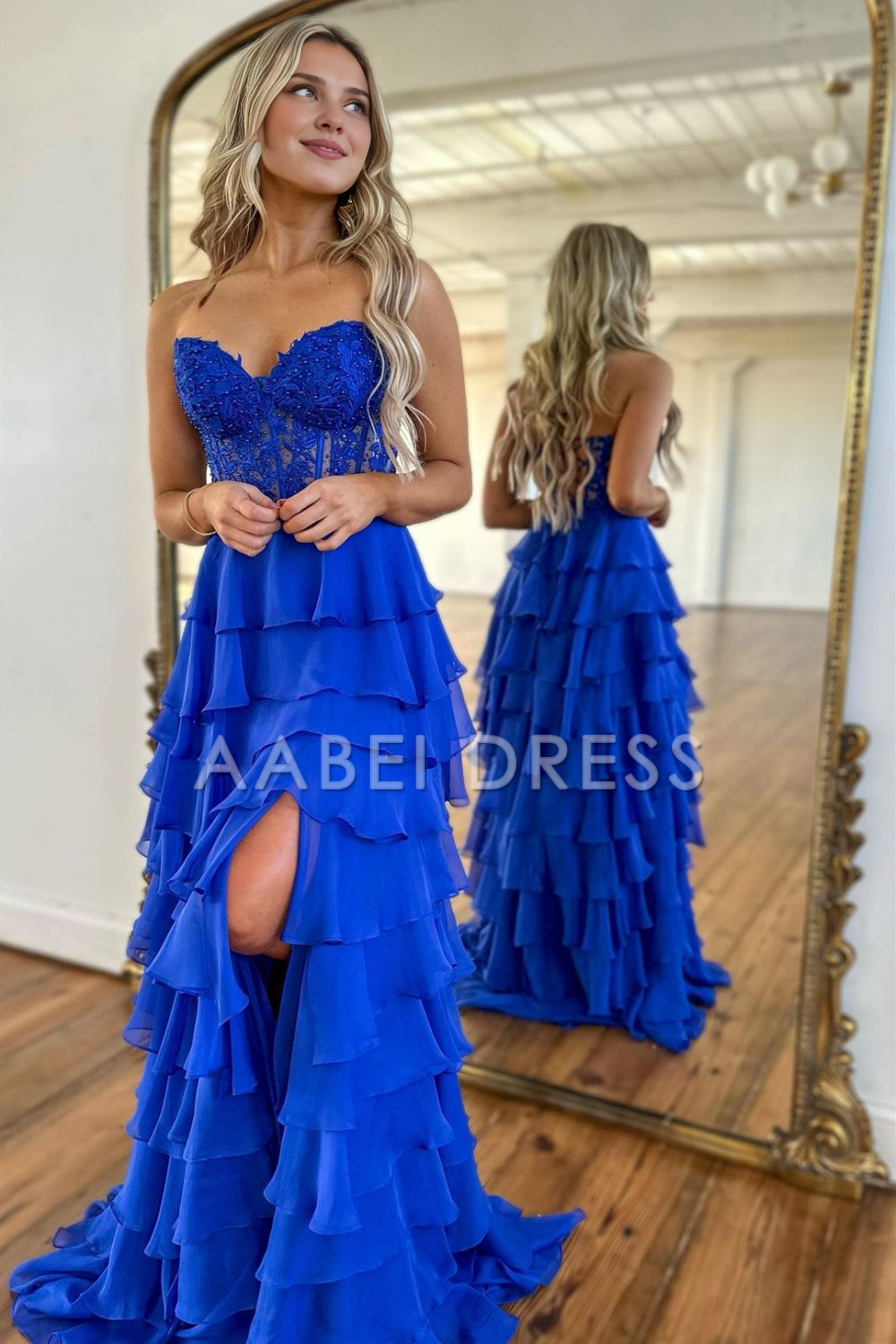 AABEI DRESS Prom Dress Elegant A-Line Sweetheart Lace And Chiffon Layering With Slit Long Exquisite Formal Dress