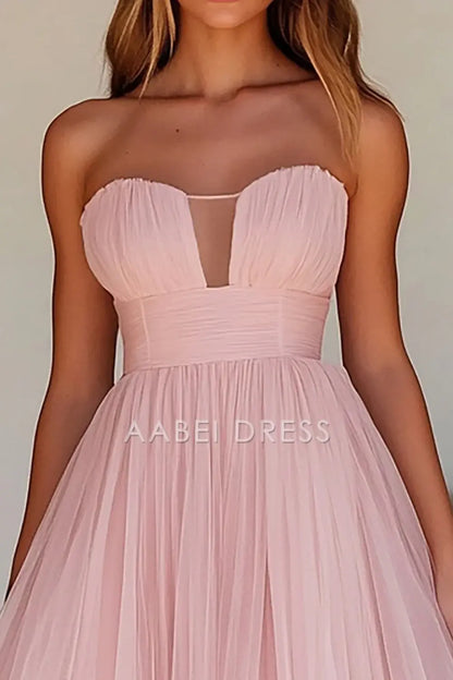 AABEI DRESS Hot Sale Prom Dress Elegant A Line Strapless Tulle Knee-Length Fashion Formal Dress