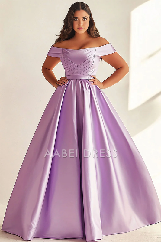 AABEI DRESS Hot Sale Prom Dress Simple A Line Off Shoulder Satin Pleated Long Plus Size Elegant Formal Dress