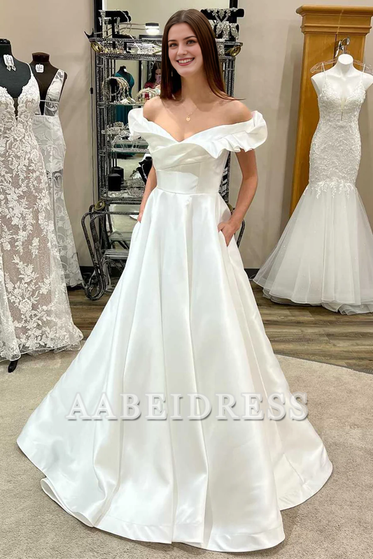 AABEI DRESS High Quality Elegant Wedding Dress A-Line Off-the-Shoulder Ruffled Long Charming Formal Dresses