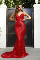 Evening Dress V Neck Spaghetti Strap Moderate Low Back Backless Sexy Formal Wear Dresses