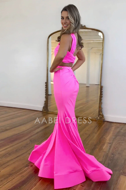 AABEI DRESS Hot Sale Prom Dress Satin Mermaid One Shoulder Cutout Waist Long Sweep Train Charming Formal Dress