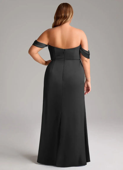 Wedding Guests Dresses Elegant Black Sheath Off the Shoulder Sleeveless Pleated Backless Side Fork Floor-Length Plus Size Formal Dress Discount Hot Sale Prom Dress