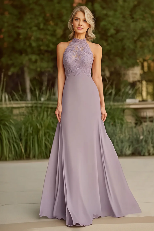 AABEI DRESS Mother Of The Bride Dress Chiffon Sheath Halter Neck Lace Elegant Formal Wear Dresse