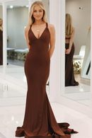 Evening Dress V Neck Mermaid Cultivate oneself Backless Sweep Train Satin Prom Dress Personality Formal Women's Dresses
