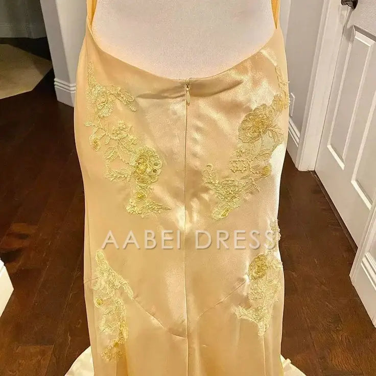 AABEI DRESS Prom Dress Mermaid Deep V Neck Satin Applique Elegant Backless Long Luxury Dress