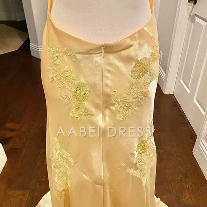 AABEI DRESS Prom Dress Mermaid Deep V Neck Satin Applique Elegant Backless Long Luxury Dress