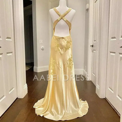 AABEI DRESS Prom Dress Mermaid Deep V Neck Satin Applique Elegant Backless Long Luxury Dress