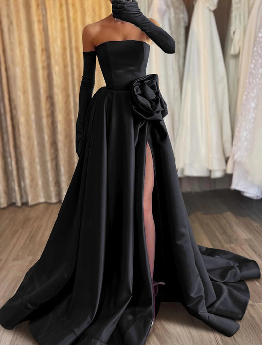 Gown Elegant Carnival Formal Floor Length Sleeveless Strapless Satin with Evening Dress