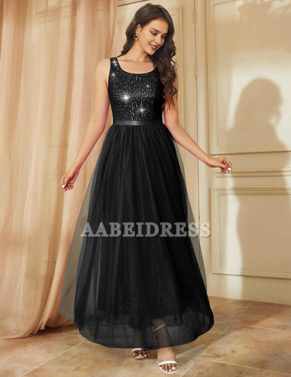 Prom Dress A Line Sequin Dress Vintage Wedding Swing Mesh Dress Sleeveless Cocktail Maxi Gowns Wedding Guest Dresses Formal Wear Dresses