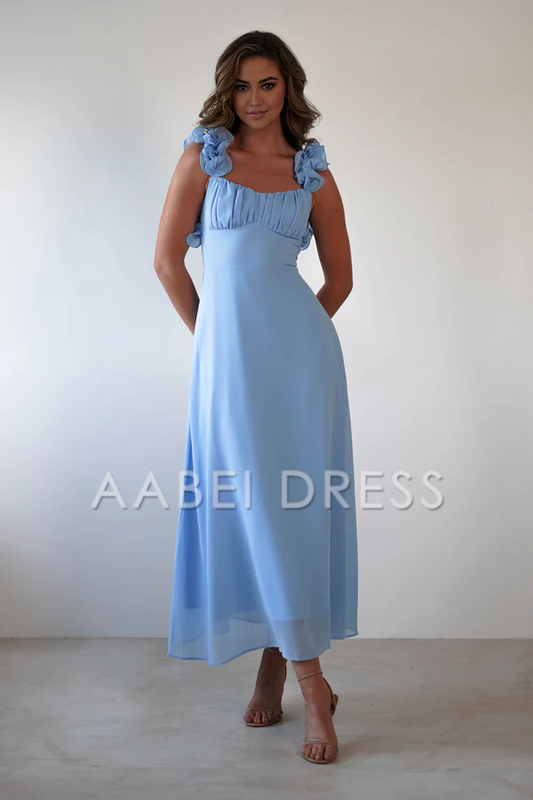 AABEI DRESS Prom Dress Chiffon Cute Ruffle Straps Pleated Bodice Backless Exquisite Elegant Dress