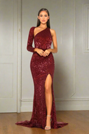 Evening Dress Sequin One Shoulder Sleeve Mermaid Dress Side Fork Backless Formal Wear Dresses