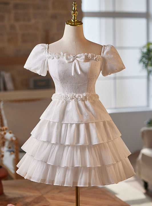 AABEI DRESS New Homecoming Dress Elegant A-Line Square Neck Puff Sleeve Romantic Layering Short Prom Dresse