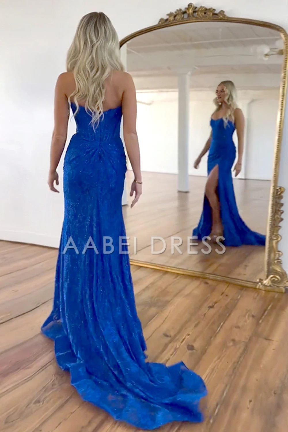 AABEI DRESS Prom Dress Gorgeous Mermaid Strapless Sweep Train Lace Slit Elegant Formal Dress