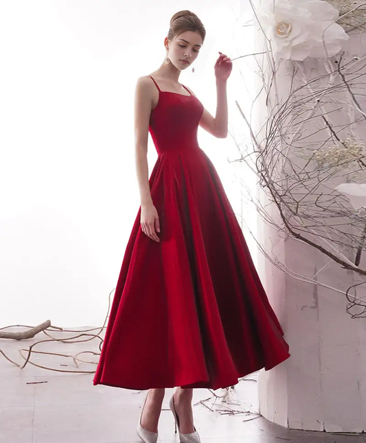 AABEI DRESS Formal Women's Dresses A Line Spaghetti Strap Backless Simple Red Prom Dress