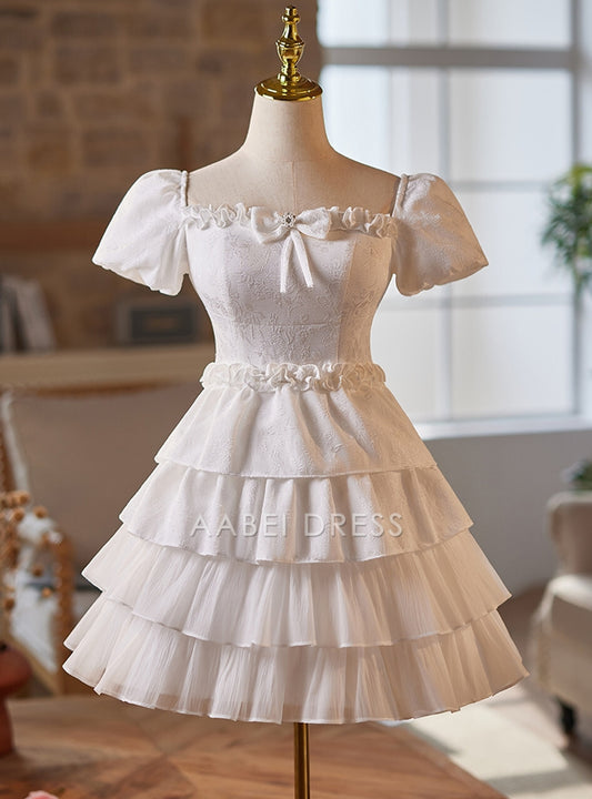 AABEI DRESS New Homecoming Dress Elegant A-Line Square Neck Puff Sleeve Romantic Layering Short Prom Dresse
