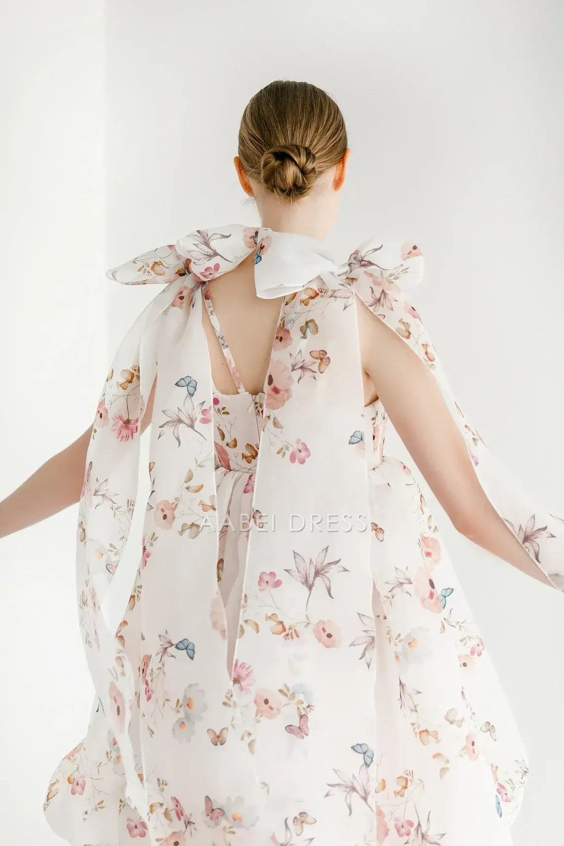 AABEI DRESS Party Dress A-line Spaghetti Strap Off Shoulder Removable Bow Short Flower Prom Dress