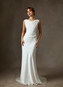 Elegant Simple Sheath Cowl Sleeveless Backless Fashion Hot Sale Wedding Dress