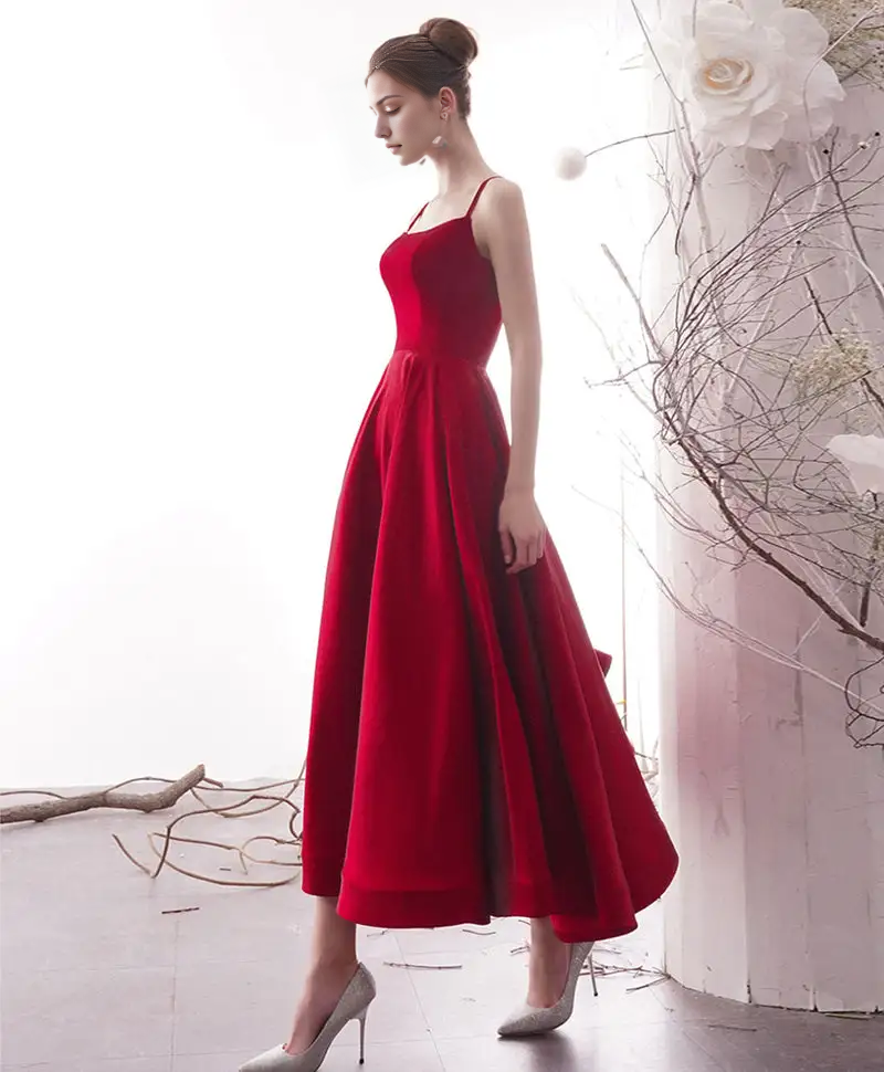 AABEI DRESS Formal Women's Dresses A Line Spaghetti Strap Backless Simple Red Prom Dress