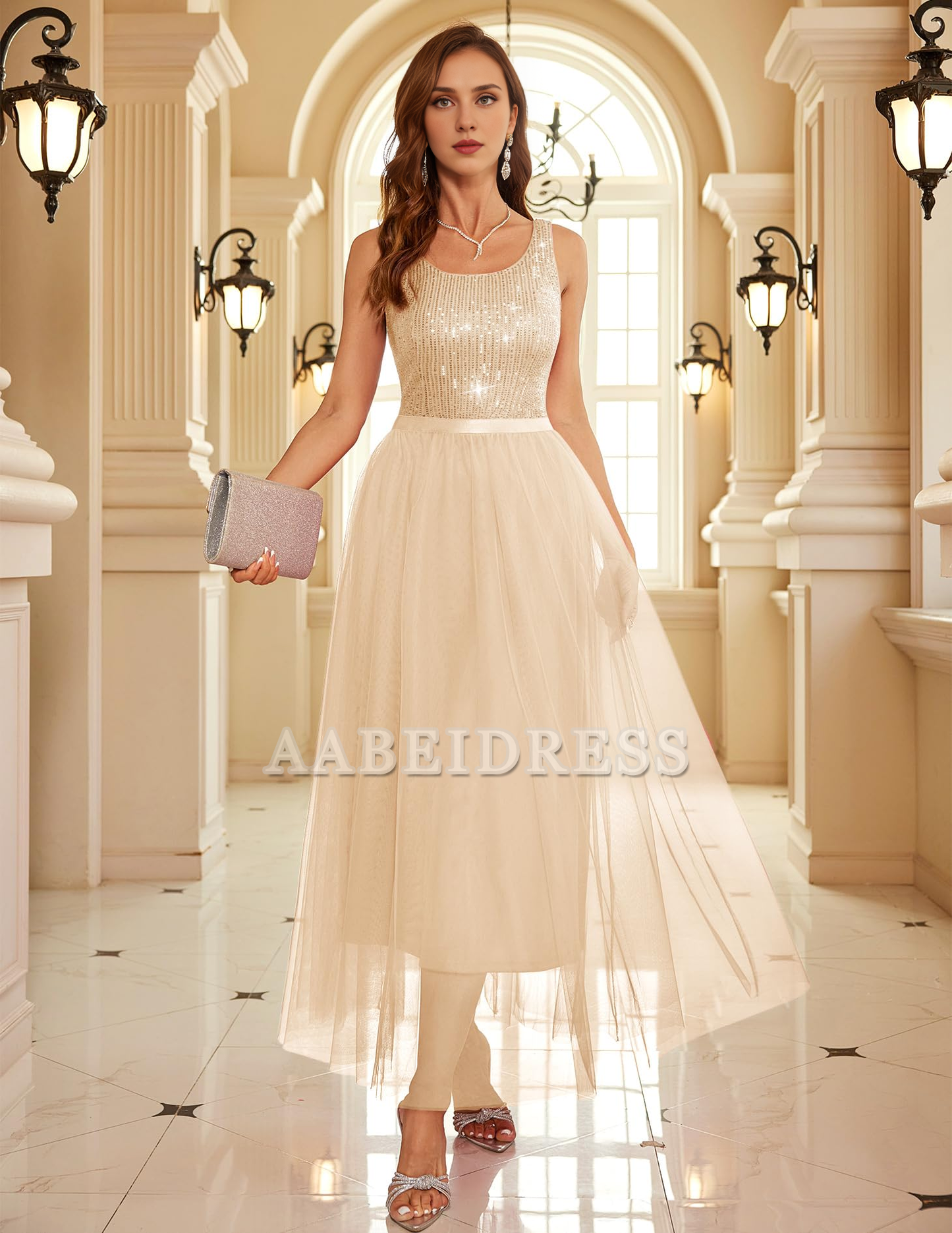 Prom Dress A Line Sequin Dress Vintage Wedding Swing Mesh Dress Sleeveless Cocktail Maxi Gowns Wedding Guest Dresses Formal Wear Dresses