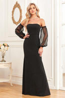 AABEI DRESS Hot Sale Prom Dress Fashion Sheath Removable Sleeves Off Shoulder Sparkly Long Party Dress