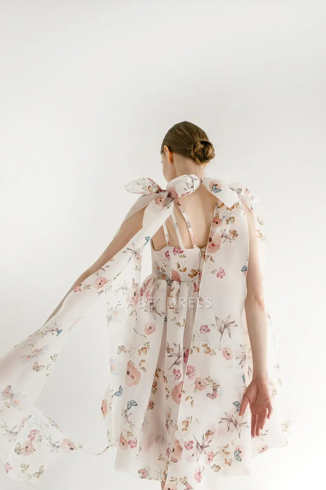 AABEI DRESS Party Dress A-line Spaghetti Strap Off Shoulder Removable Bow Short Flower Prom Dress