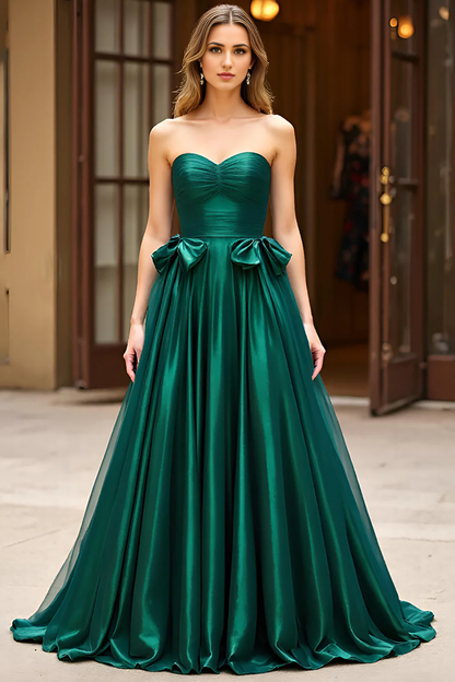 AABEI DRESS Hot Sale Prom Dress Fashion Strapless A Line Sweetheart Pleated With Bow Long Formal Dress