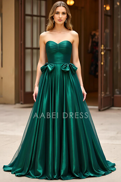 AABEI DRESS Hot Sale Prom Dress Fashion Strapless A Line Sweetheart Pleated With Bow Long Formal Dress