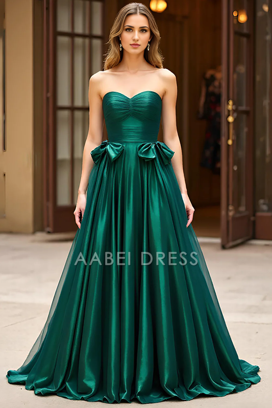 AABEI DRESS Hot Sale Prom Dress Fashion Strapless A Line Sweetheart Pleated With Bow Long Formal Dress