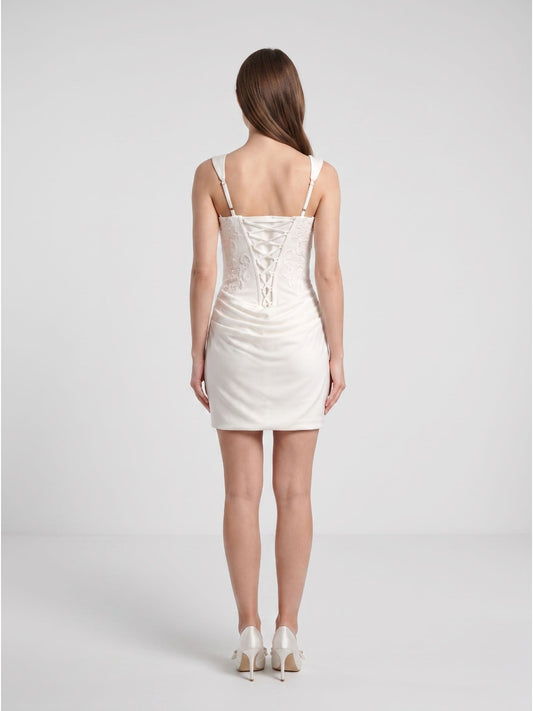 Ivory Lace and Satin Bodycon Sweetheart Lace-Up Back Mini Dress
