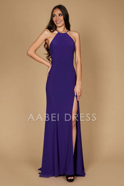 AABEI DRESS Hot Sale Prom Dress Elegant Sheath Lace up Backless Side Fork Fashion Long Evening Dress