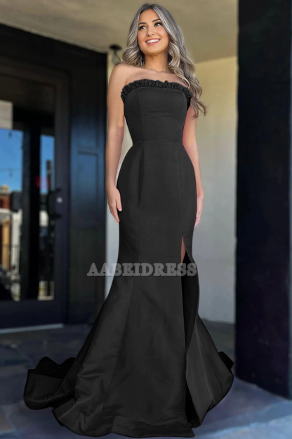 Evening Dress Strapless Ruffle Mermaid Cultivate oneself Side Fork Long Prom Dress Elegant Dignified Sweep Train Formal Women's Dresses