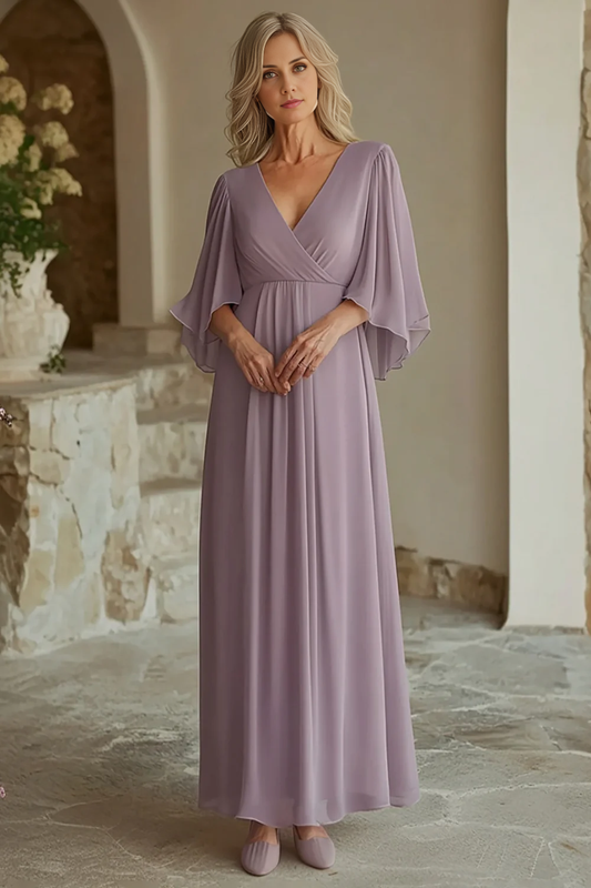 AABEI DRESS Mother Of The Bride Dress Deep V-Neck Chiffon Flowing Sleeves Elegant Long Formal Wear Dresse