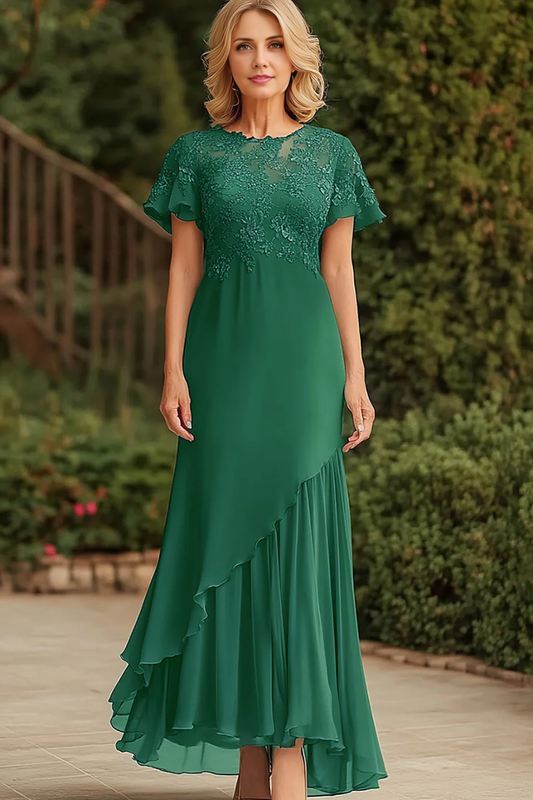 AABEI DRESS Mother Of The Bride Dress Lace Scoop Long Short Sleeves Ruched Elegant Formal Wear Dresse