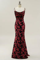 Elegant Party Dress Sheath Spaghetti Straps Pleated Printed with Slit Retro Long Hot Sale Prom Dresses
