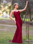 Evening Dress Long Spaghetti Strap Cowl Neck Burgundy Satin Mermaid Dress Sweep Train Open Back Elegant Simple Formal Women's Dresses